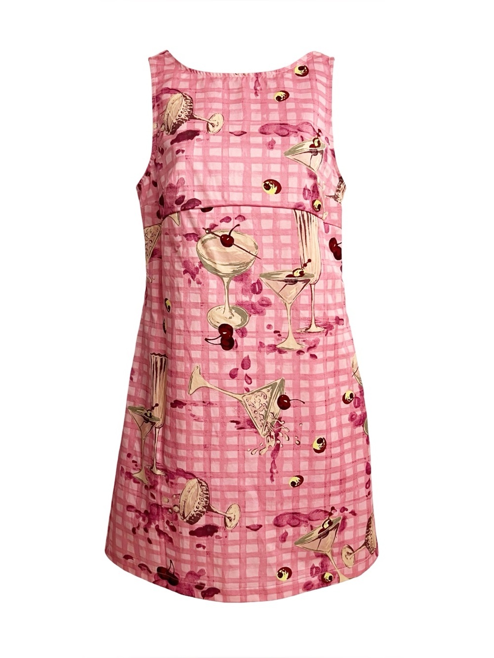 Urban Outfitters Retro 60’s Pink Gingham Martini Cocktail Print Shift Dress XS - Picture 3 of 11